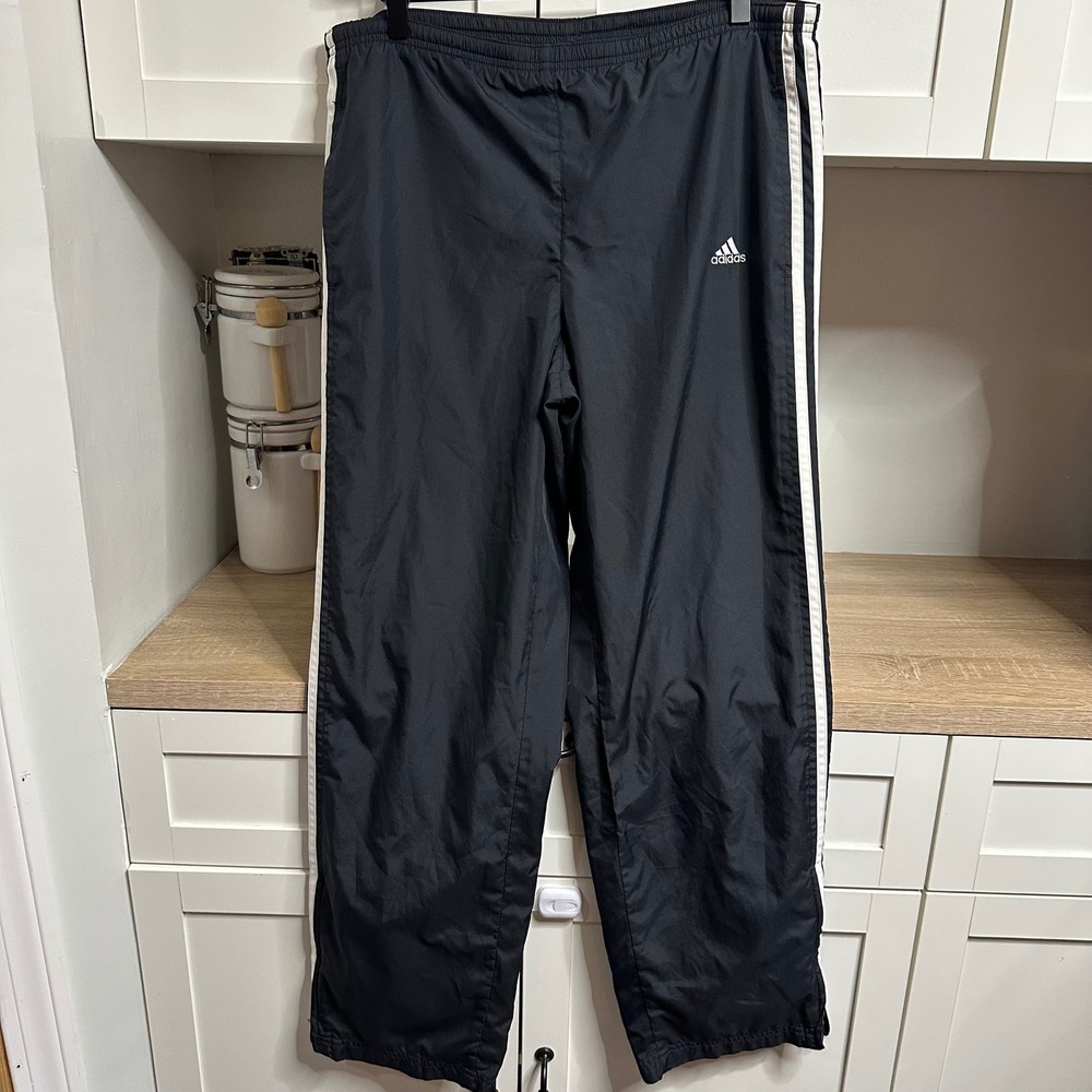 VTG Adidas Track Pants Mesh Lined Striped Baggy Ankle Zip 2000s Y2K Unisex M